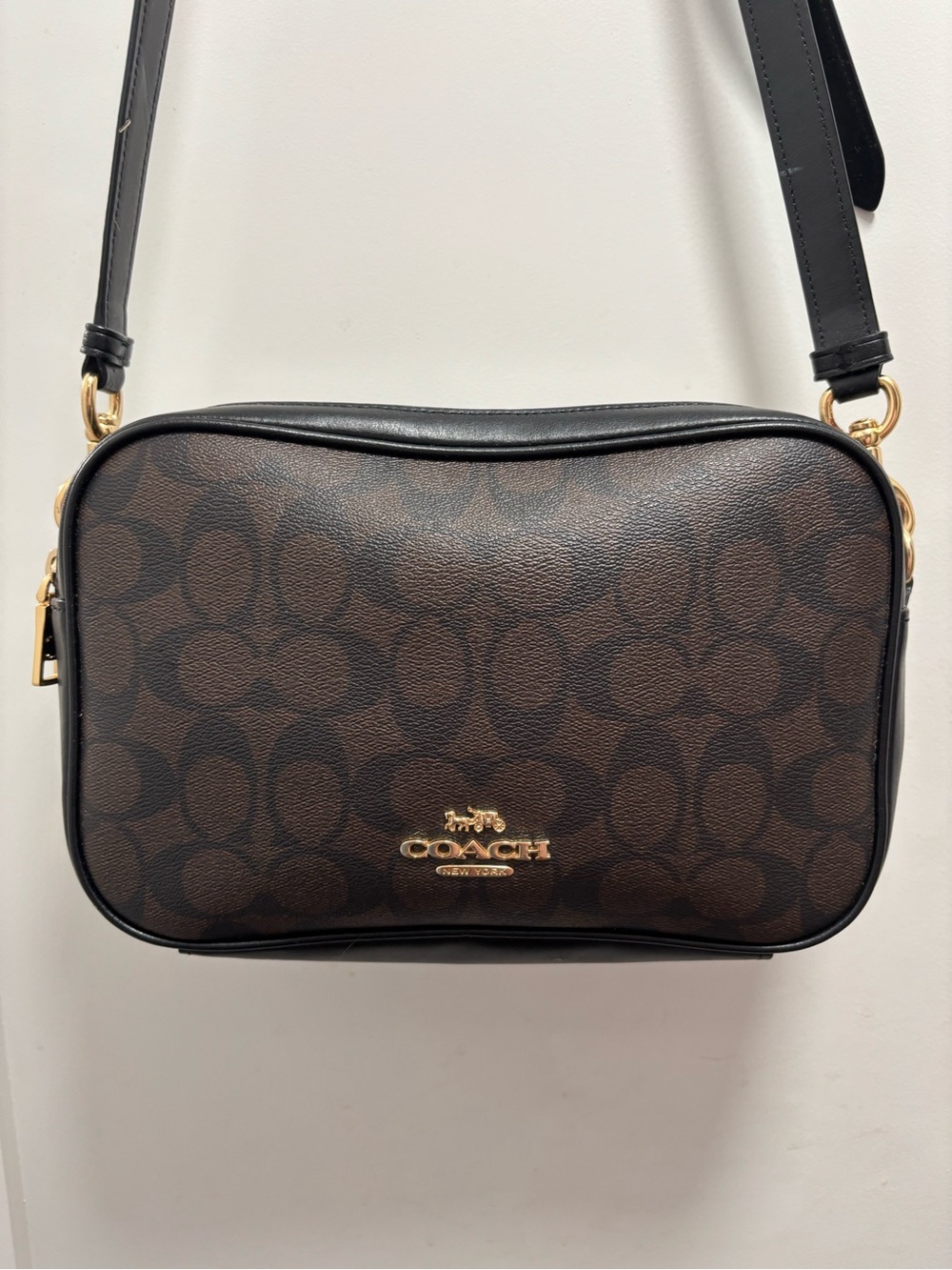 Coach Jes Crossbody Bag in Brown Black Signature Canvas F68168